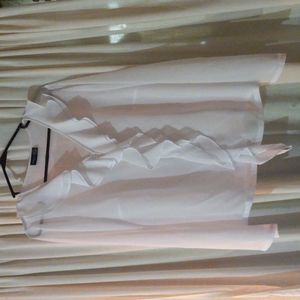 White poly blend Venezia jeans ruffled see through blouse sz.Lg